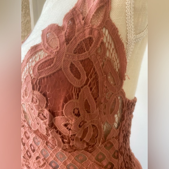 free people one adella salmon lace rayon tiered ruffled gauze maxi sz m - Picture 3 of 12